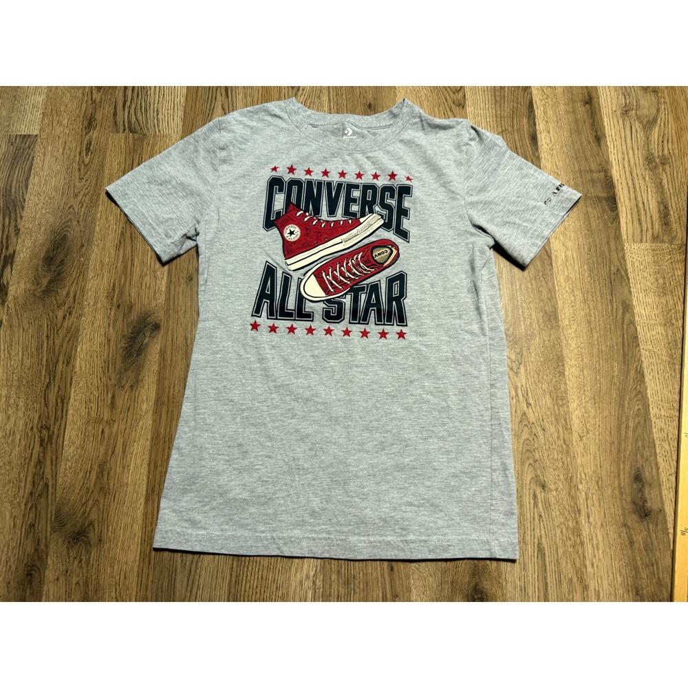 Converse All Star Shirt Youth Boys Large Grey Black White Red Graphic Print